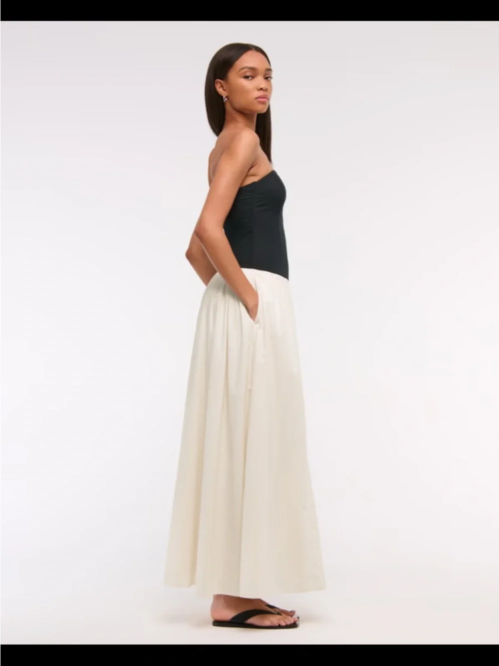 NWT Abercrombie & Fitch Strapless Black Bodice Ivory Maxi Dress